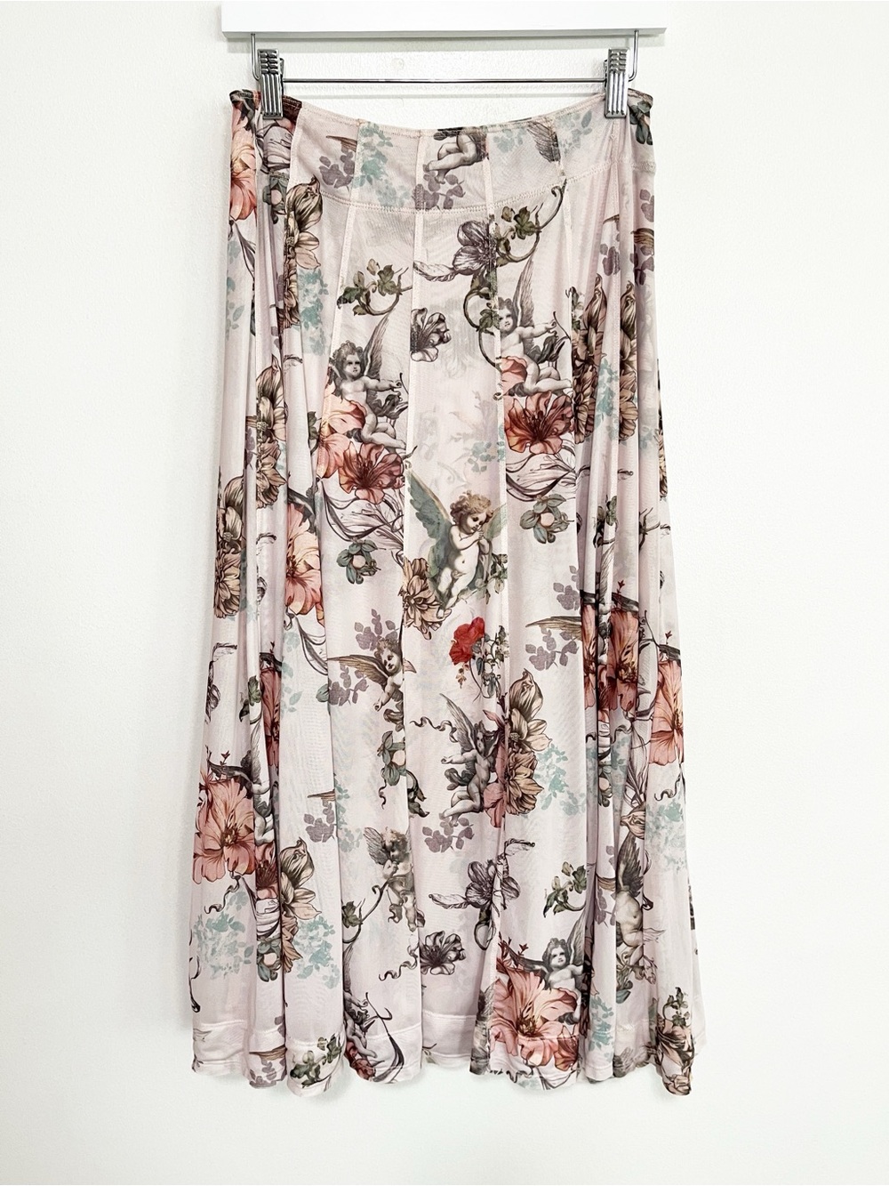 BOGO! Anthropologie Pilcro Mesh Seamed Midi Skirt French Neutral Floral Small - Picture 4 of 10